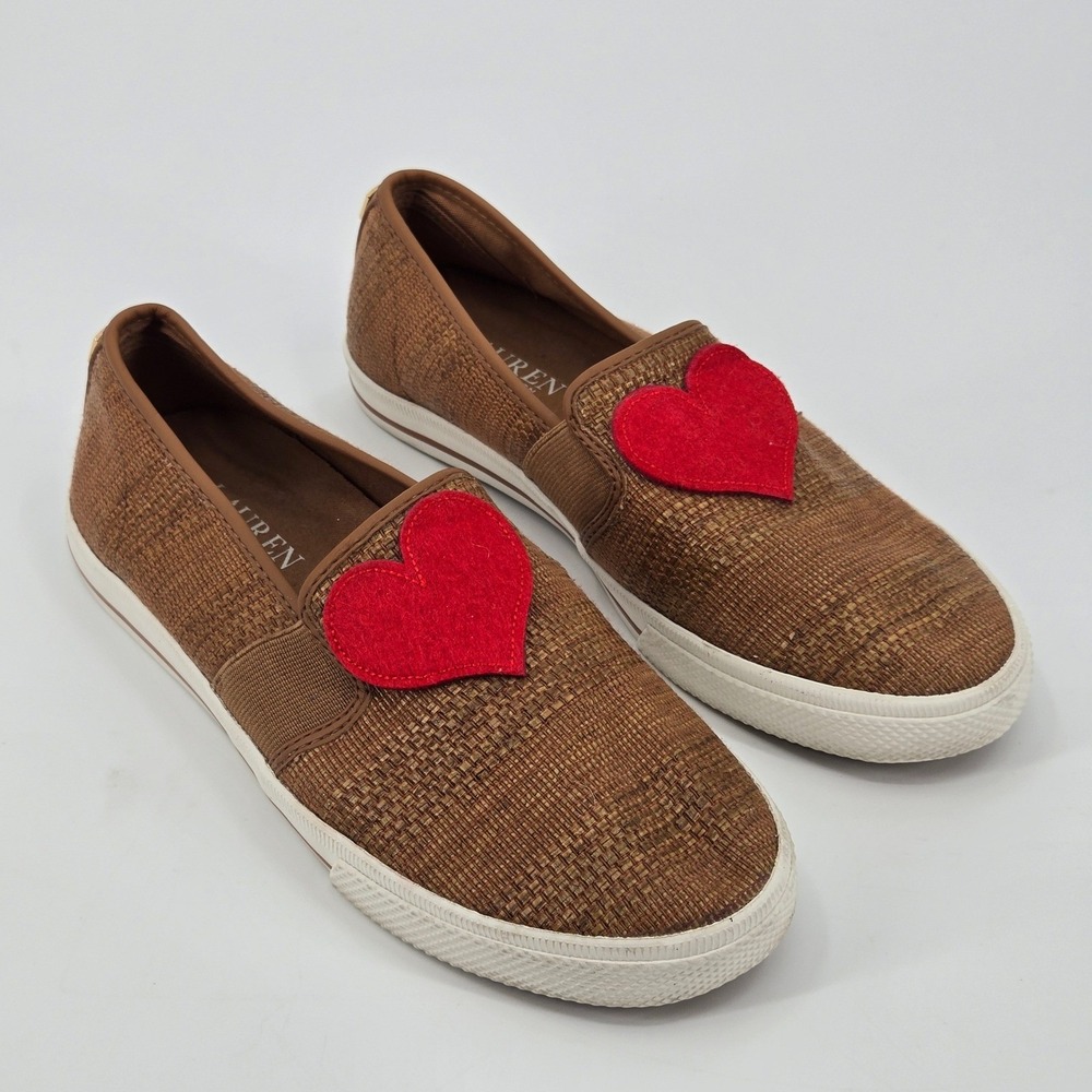 Lauren Ralph Lauren Jinny Heart Patch Tweed Slip-On Sneakers 7B EU 37.5